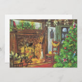 Vintage Kerstmis, Cozy Log Cabin met Fireplace Feestdagenkaart (Voorkant / Achterkant)