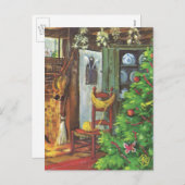 Vintage Kerstmis, Cozy Log Cabin met Fireplace Feestdagenkaart (Voorkant / Achterkant)