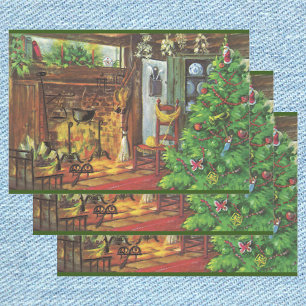 Vintage Kerstmis, Cozy Log Cabin met Fireplace Inpakpapier Vel