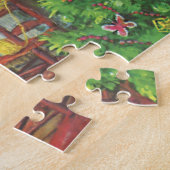 Vintage Kerstmis, Cozy Log Cabin met Fireplace Legpuzzel (Zijkant)