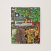 Vintage Kerstmis, Cozy Log Cabin met Fireplace Legpuzzel (Verticaal)