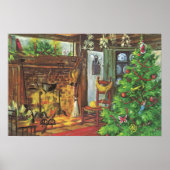 Vintage Kerstmis, Cozy Log Cabin met Fireplace Poster (Voorkant)