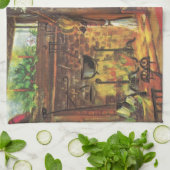 Vintage Kerstmis, Cozy Log Cabin met Fireplace Theedoek (Gevouwen)