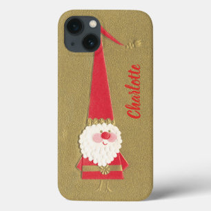 Vintage Kerstmis, Cute Santa Claus Gnome op Gold Case-Mate iPhone Case