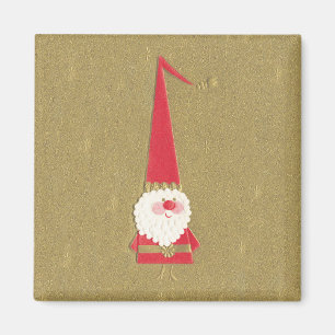 Vintage Kerstmis, Cute Santa Claus Gnome op Gold Magneet