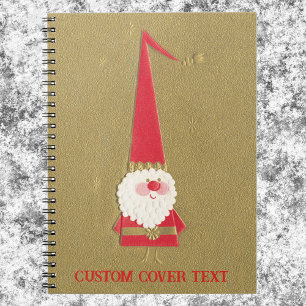 Vintage Kerstmis, Cute Santa Claus Gnome op Gold Notitieboek