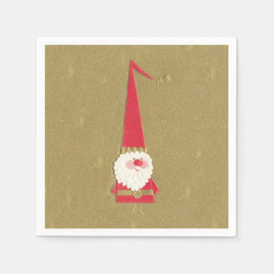 Vintage Kerstmis, Cute Santa Claus Gnome op Gold Servet