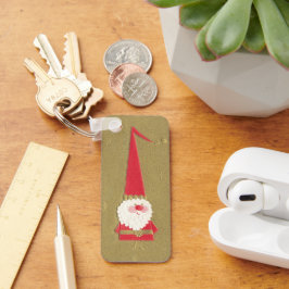 Vintage Kerstmis, Cute Santa Claus Gnome op Gold Sleutelhanger