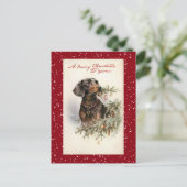Vintage Kerstmis Dachshund Dog Feestdagenkaart (Staand voorkant)