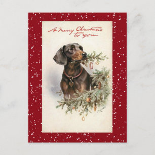 Vintage Kerstmis Dachshund Dog Feestdagenkaart