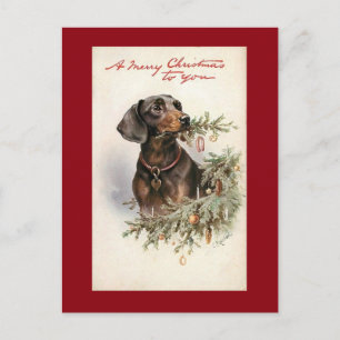 Vintage Kerstmis Dachshund Dog Feestdagenkaart