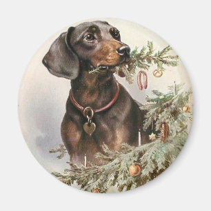 Vintage Kerstmis Dachshund Dog Magneet
