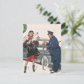 Vintage Kerstmis, Dame en Politieman Uitnodiging (Staand voorkant)