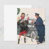 Vintage Kerstmis, Dame en Politieman Uitnodiging (Voorkant / Achterkant)