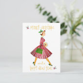 Vintage Kerstmis dame Vrolijke Kerstmis groet Briefkaart (Staand voorkant)