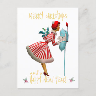 Vintage Kerstmis dame Vrolijke Kerstmis groet Briefkaart