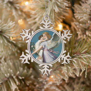 Vintage Kerstmis, De Engel van de Vrede (1901) Tin Sneeuwvlok Ornament