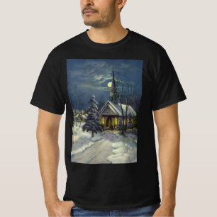 Vintage Kerstmis, de Kerk van de Winter in Sneeuw T-shirt