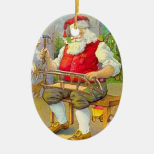 Vintage Kerstmis de Kerstman in Workshop Keramisch Ornament