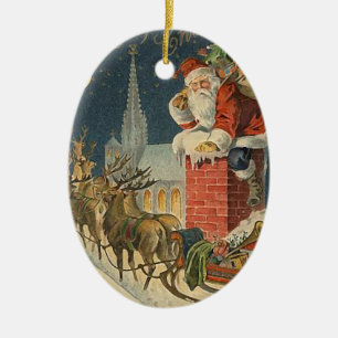 Vintage Kerstmis de Kerstman op Dak Keramisch Ornament