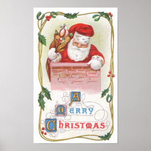 Vintage Kerstmis de Kerstman Poster