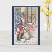 Vintage Kerstmis - de Patriottische Kerstman Kaart (Gele Bloem)