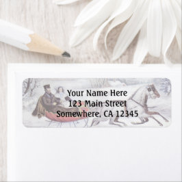 Vintage Kerstmis, de winter op de weg, slee paarde Etiket