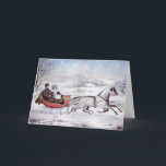 Vintage Kerstmis, de winter op de weg, slee paarde Feestdagen Kaart<br><div class="desc">illustratie kerstvakantieontwerp, oorspronkelijk gepubliceerd door Currier & Ives in 1853 onder de titel The Road - Winter. Dit ontwerp van liefde en romance kenmerkt een paar dat een romantische winterrit maakt in een paard dat slee over het sneeuwlandschap trekt. Dit kunstwerk was mogelijk een portret van Nathaniel Currier en zijn...</div>