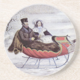 Vintage Kerstmis, de winter op de weg, slee paarde Zandsteen Onderzetter