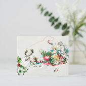 Vintage Kerstmis Deer Cart Painting Holiday Feestdagenkaart (Staand voorkant)