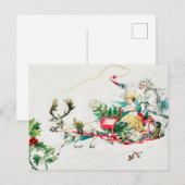 Vintage Kerstmis Deer Cart Painting Holiday Feestdagenkaart (Voorkant / Achterkant)