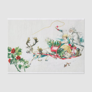 Vintage Kerstmis Deer Cart Painting Holiday Tissuepapier