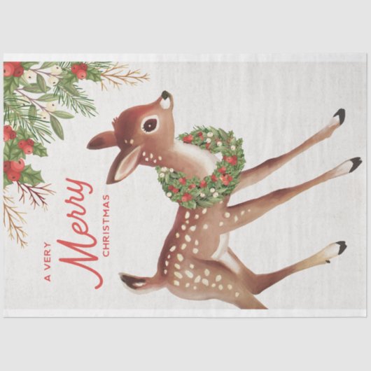 Vintage Kerstmis Deer en Wreath Tissuepapier (Voorkant)