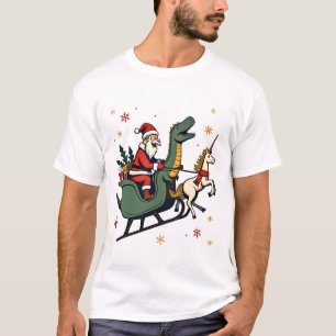Vintage Kerstmis Dinosaurus Eenhoorn Sleigh Grappi T-shirt