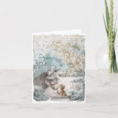 Vintage Kerstmis Donkey Kitten Feestdagen Kaart (Voorkant)