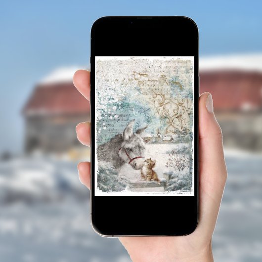 Vintage Kerstmis Donkey Kitten Feestdagen Kaart