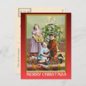 Vintage Kerstmis, Edwardiaanse familie Kerstmis Feestdagenkaart (Voorkant / Achterkant)