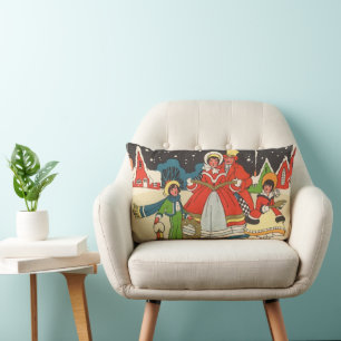 Vintage Kerstmis, een familie die muziek zingt Kussen