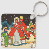 Vintage Kerstmis, een familie die muziek zingt Sleutelhanger (Achterkant)