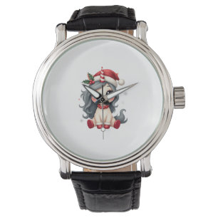 Vintage Kerstmis Eenhoorn Meisje Schattig Vakantie Horloge