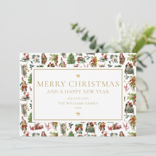 Vintage Kerstmis Elegant Gold Holiday Kaart (Staand voorkant)