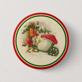 Vintage Kerstmis Elf met paddenstoel Ronde Button 5,7 Cm