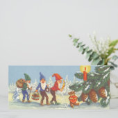 Vintage Kerstmis, Elves in het sneeuwbos Feestdagenkaart (Staand voorkant)
