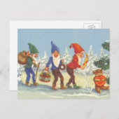 Vintage Kerstmis, Elves in het sneeuwbos Feestdagenkaart (Voorkant / Achterkant)
