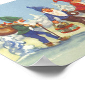 Vintage Kerstmis, Elves in het sneeuwbos Poster (Hoek)