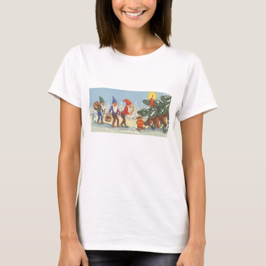 Vintage Kerstmis, Elves in het sneeuwbos T-shirt (Voorkant)