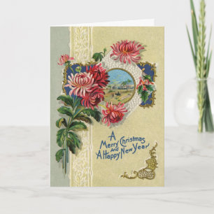 Vintage Kerstmis en nieuwjaar Floral Bethlehem Sce Feestdagen Kaart