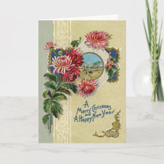 Vintage Kerstmis en nieuwjaar Floral Bethlehem Sce Feestdagen Kaart