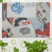 Vintage kerstmis en nieuwjaarskaarten theedoek (Gevouwen)