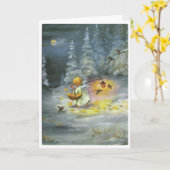 Vintage Kerstmis - Engel & Mand van Sterren, Kaart (Gele Bloem)